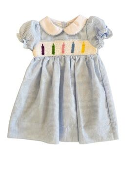 Ann + Reeves Smocked Crayon Dress 2T Blue Checkered ✏️